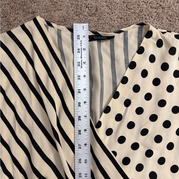 Zara Surplus Wrap Blouse Women size Small Black White Striped Polkadot Shirt - Picture 2 of 9